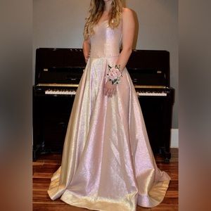 Dave & Johnny Pink & Gold Shimmery Prom Dress